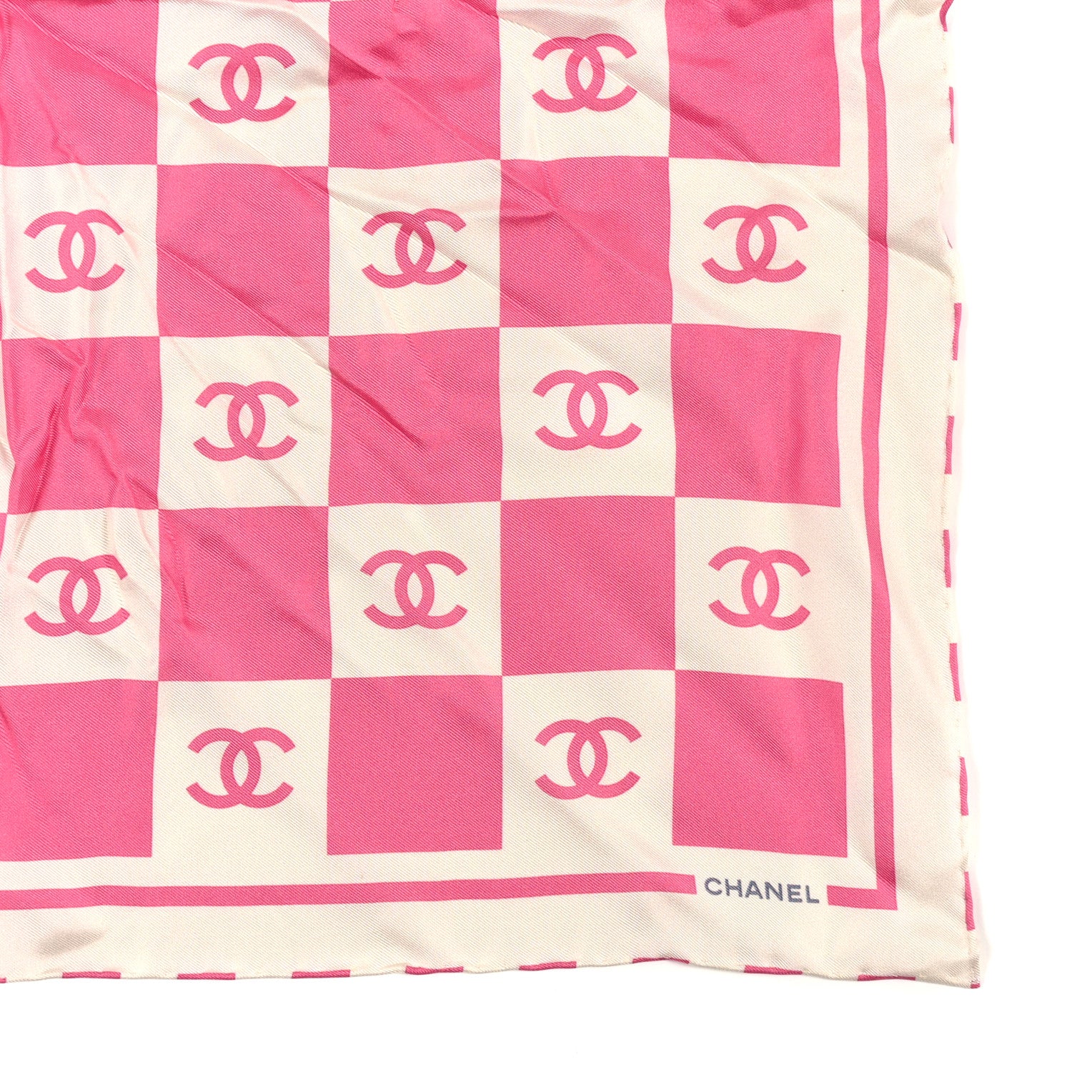 Chanel Silk CC Scarf Hair Tie Pink Ecru 3 of 4