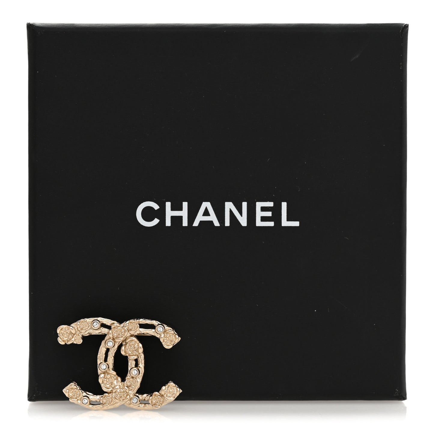 Metal Crystal Camellia CC Brooch Light Gold