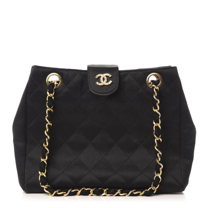 Chanel Satin Quilted Crystal CC Shoulder Bag Black 1 of 10