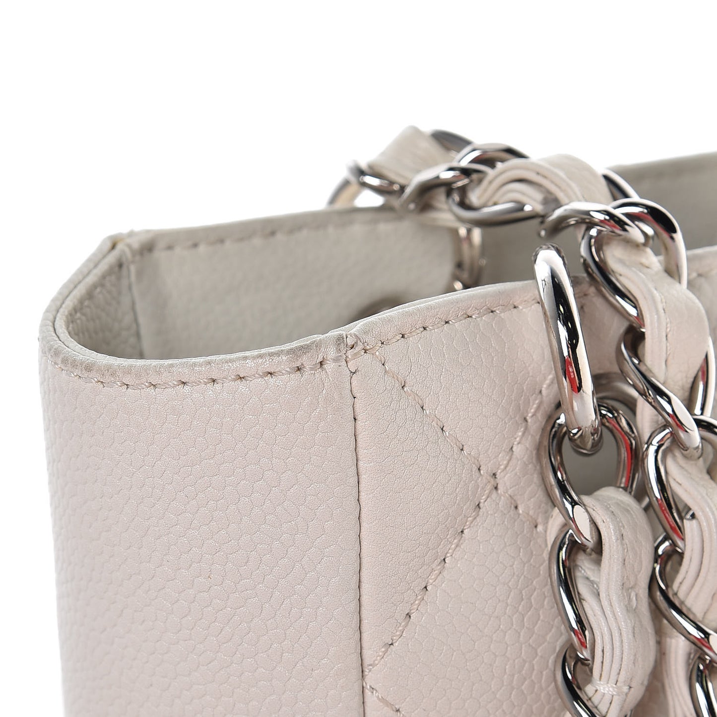 Caviar Quilted Petit Shopping Tote PST White