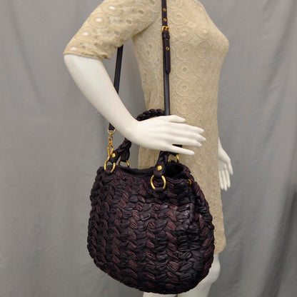 Miu Miu Leather Intreccio Woven Tote Indaco 1 of 7