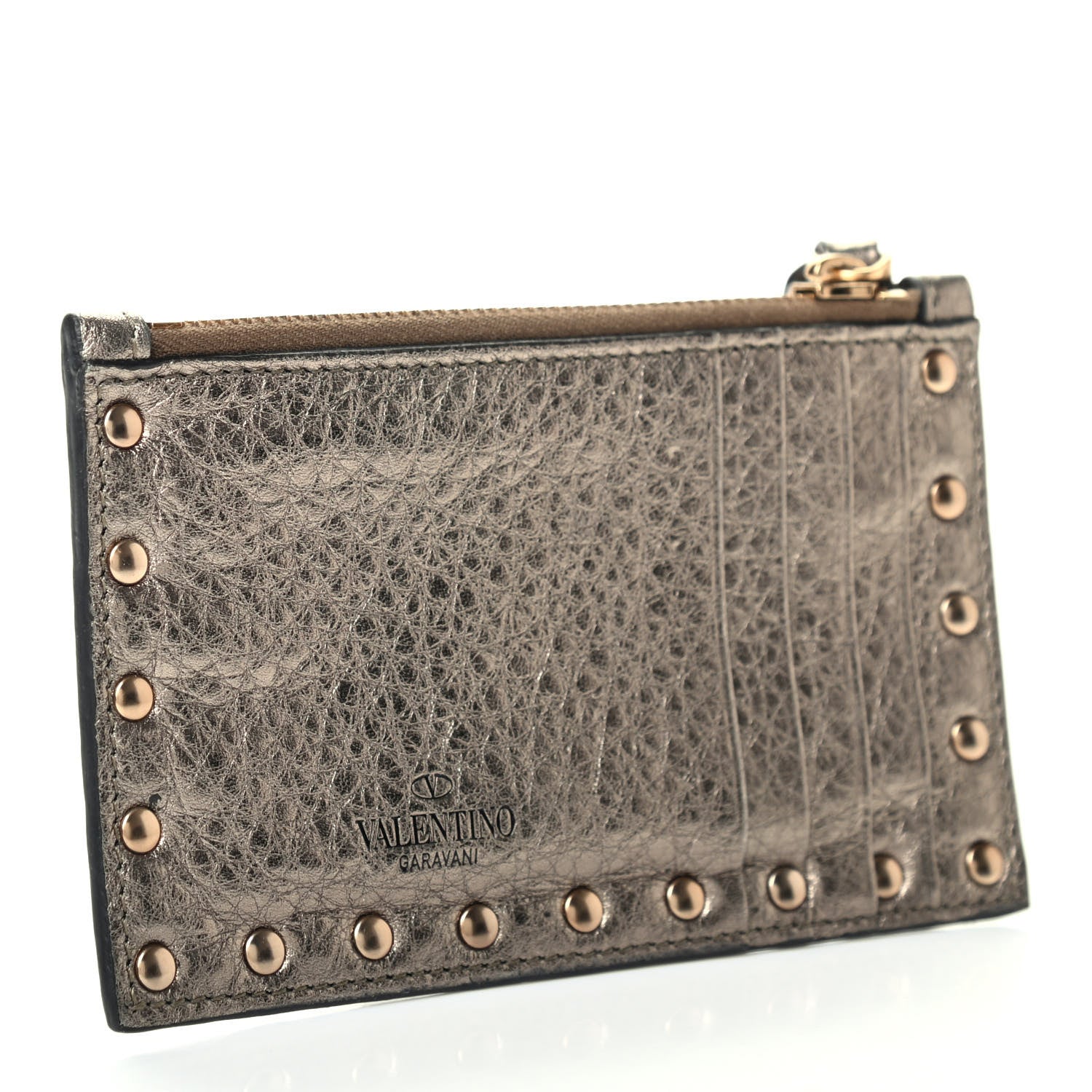 Valentino Garavani Pebbled Calfskin Rockstud Coin Case Card Holder Sasso 3 of 8