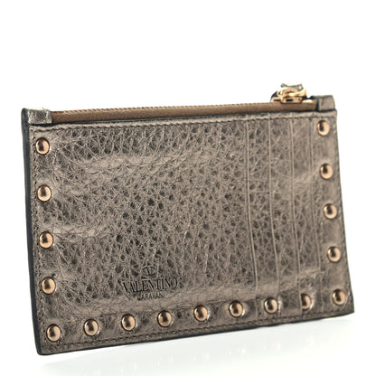 Valentino Garavani Pebbled Calfskin Rockstud Coin Case Card Holder Sasso 3 of 8