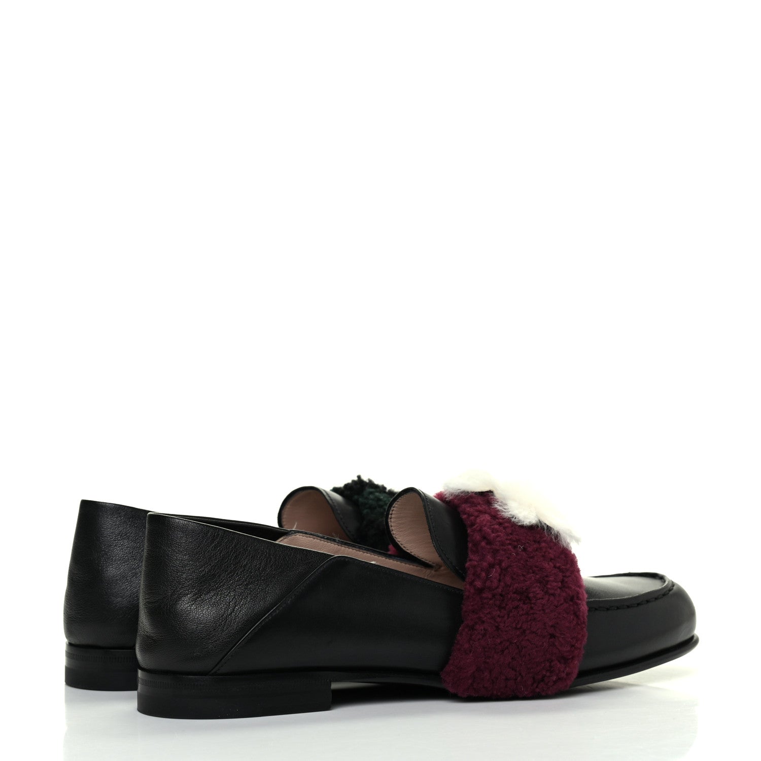 Fendi Vitello Shearling Mink Slip On Loafers 38 Black 4 of 13