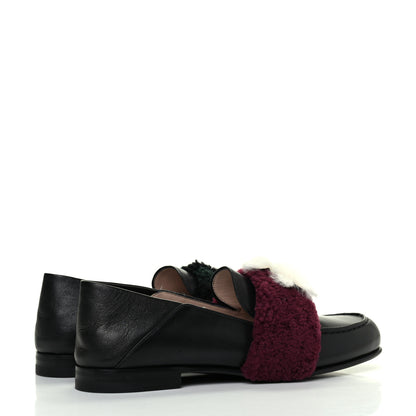 Fendi Vitello Shearling Mink Slip On Loafers 38 Black 4 of 13