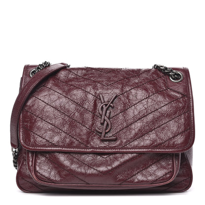 Saint Laurent Crinkled Calfskin Matelasse Monogram Medium Niki Chain Satchel Burgundy 1 of 14