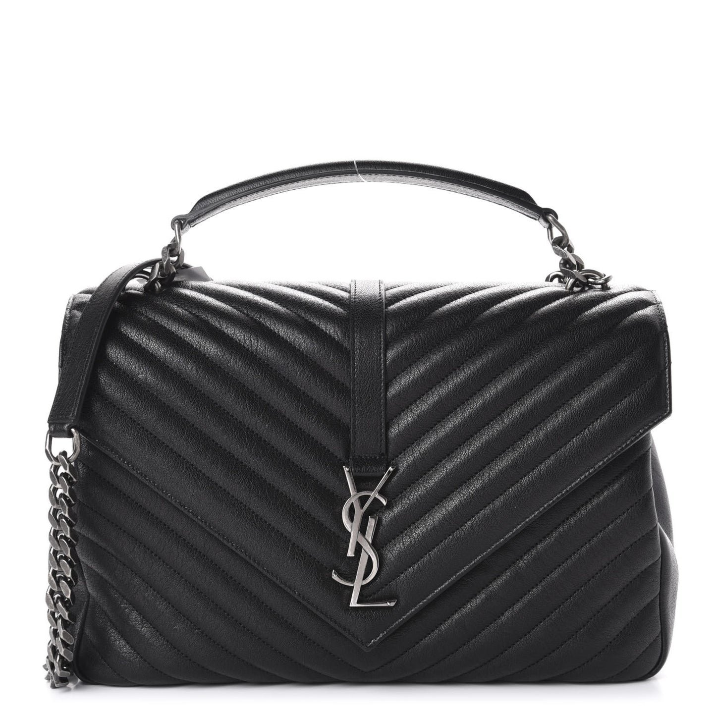Sheepskin Matelasse Chevron Monogram Large College Satchel Black