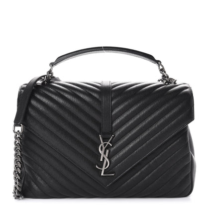 Saint Laurent Sheepskin Matelasse Chevron Monogram Large College Satchel Black 1 of 11