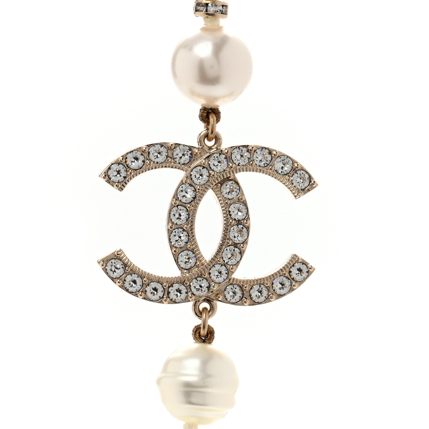 Chanel Pearl Crystal CC Necklace Light Gold 4 of 5
