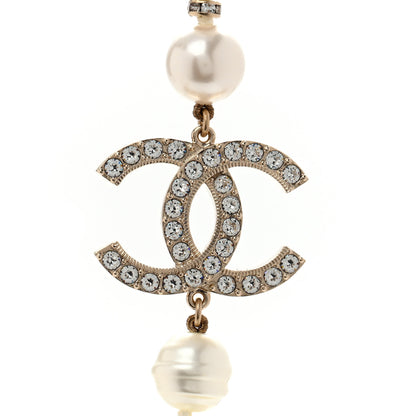 Chanel Pearl Crystal CC Necklace Light Gold 4 of 5