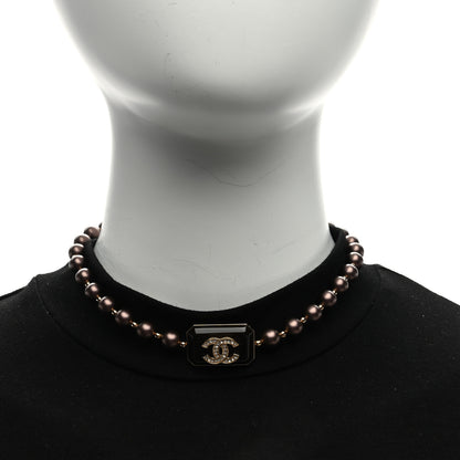 Chanel Pearl Crystal CC Choker Necklace Brown Gold 2 of 4