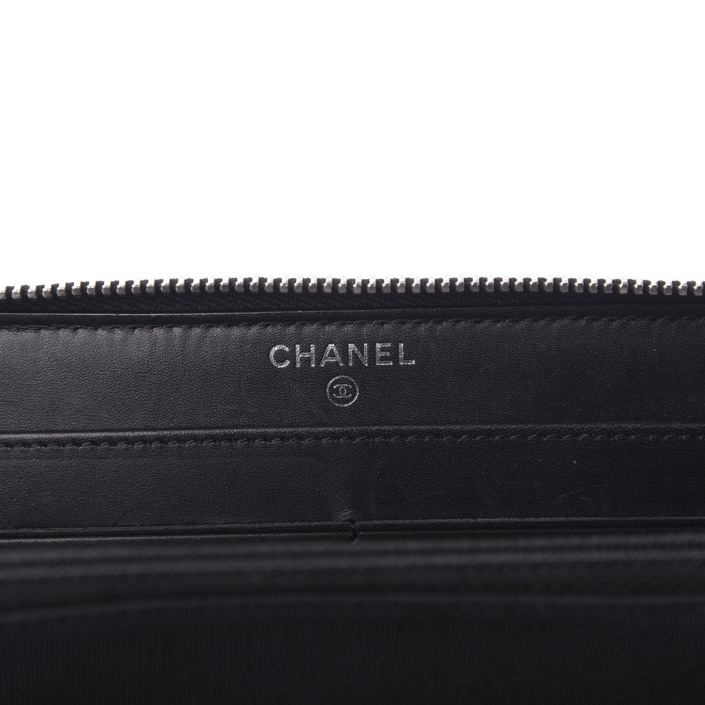 Glittered Calfskin Quilted Large Gusset Zip Wallet Black