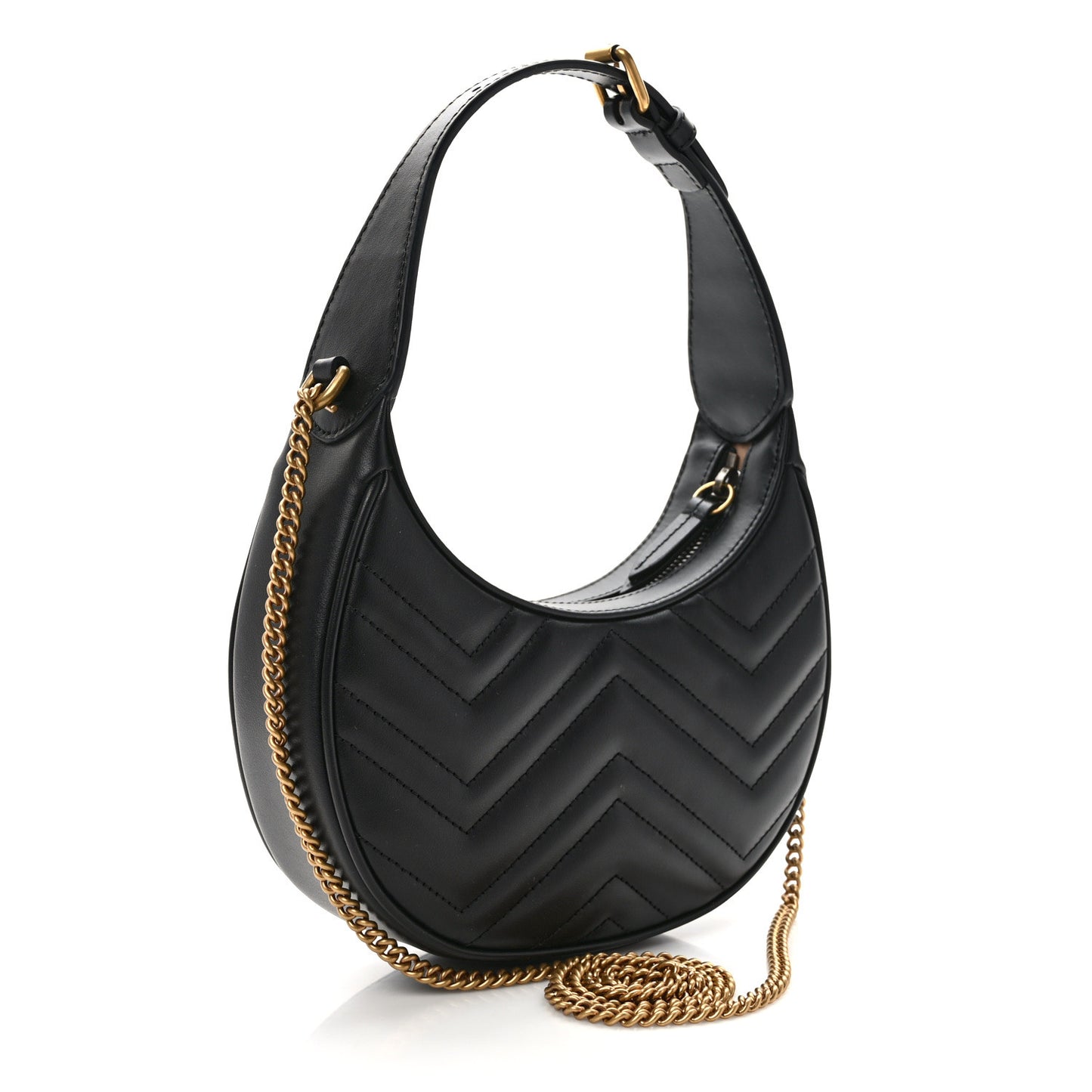 Calfskin Matelasse Chevron Mini GG Marmont Half Moon Hobo Black