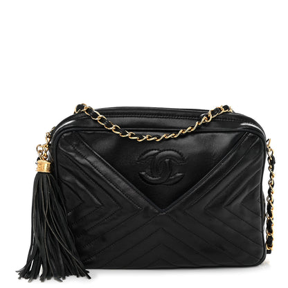 Chanel Lambskin Chevron Quilted Tassel Camera Case Black 1 of 9