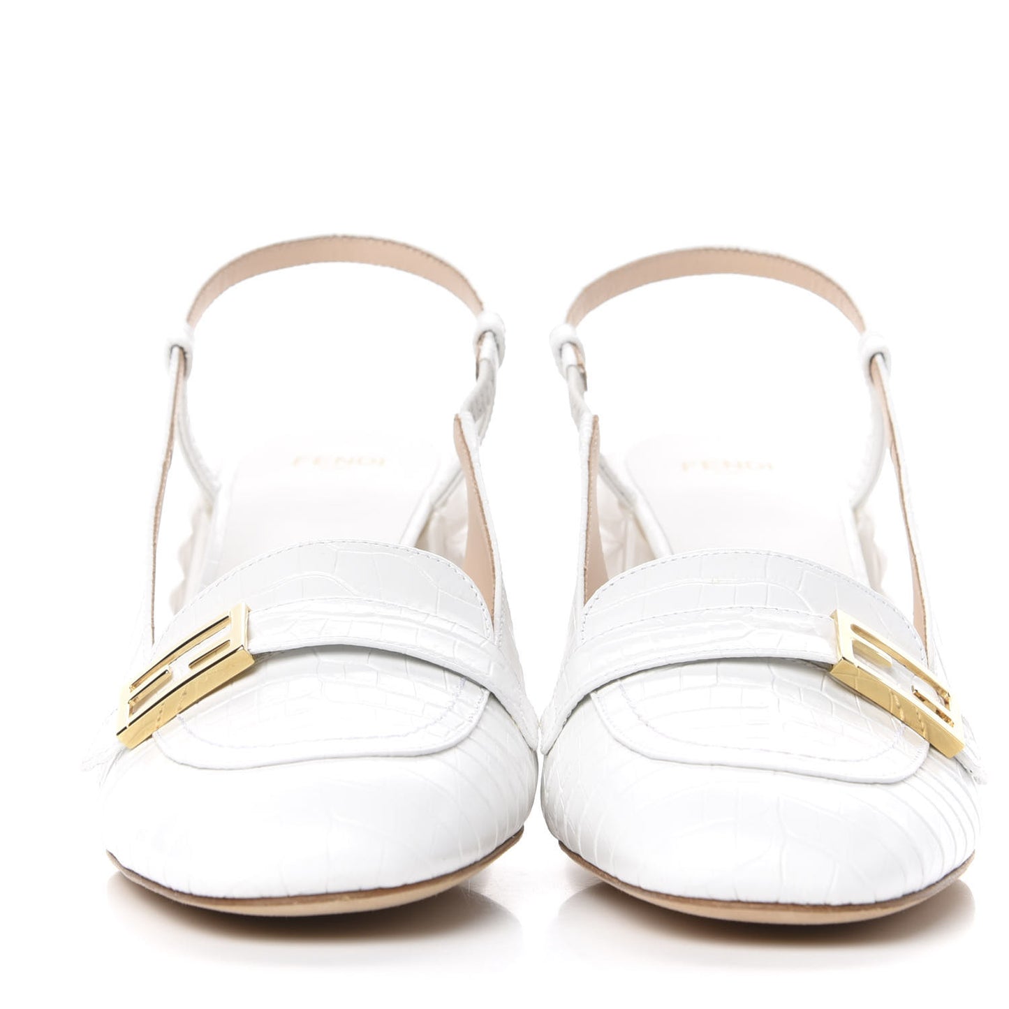 Calfskin Crocodile Embossed Promenade Slingback Loafer Pumps 38.5 White
