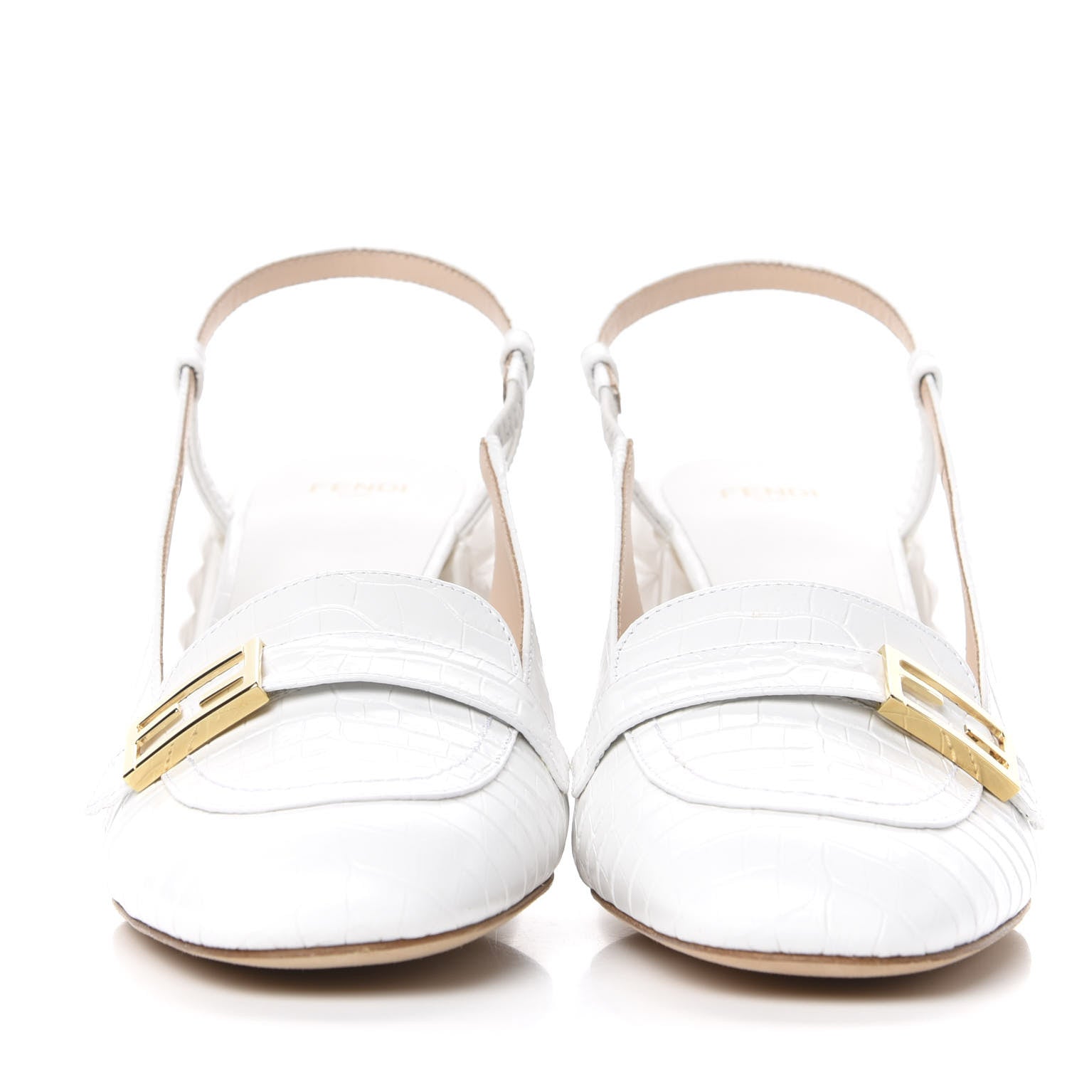 Fendi Calfskin Crocodile Embossed Promenade Slingback Loafer Pumps 38.5 White 2 of 9