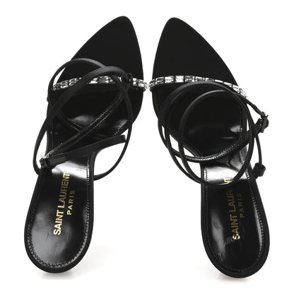 Saint Laurent Crepe Satin Crystal Satine 110 Sandals 38.5 Black 2 of 8