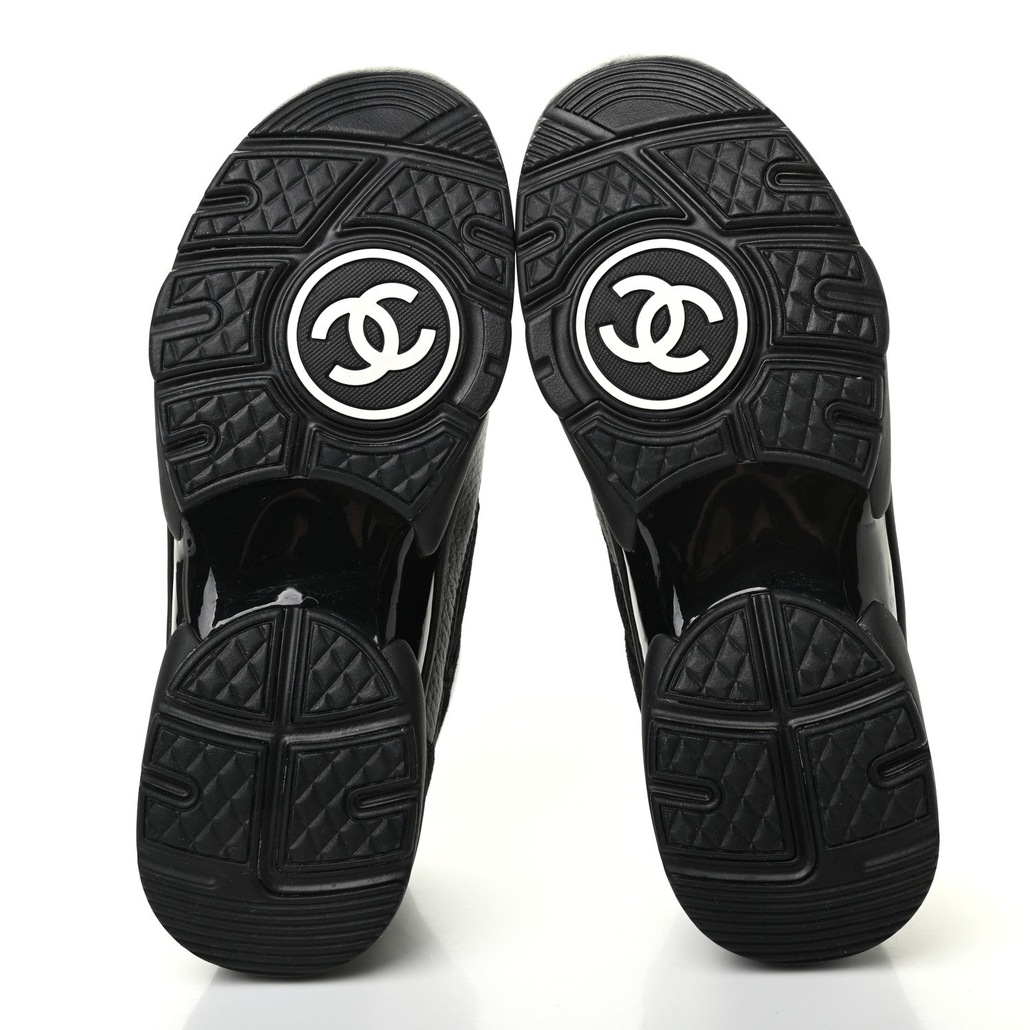 Chanel Mesh Suede Grained Calfskin Womens CC Sneakers 37 Black White 4 of 6
