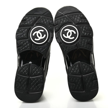 Chanel Mesh Suede Grained Calfskin Womens CC Sneakers 37 Black White 4 of 6