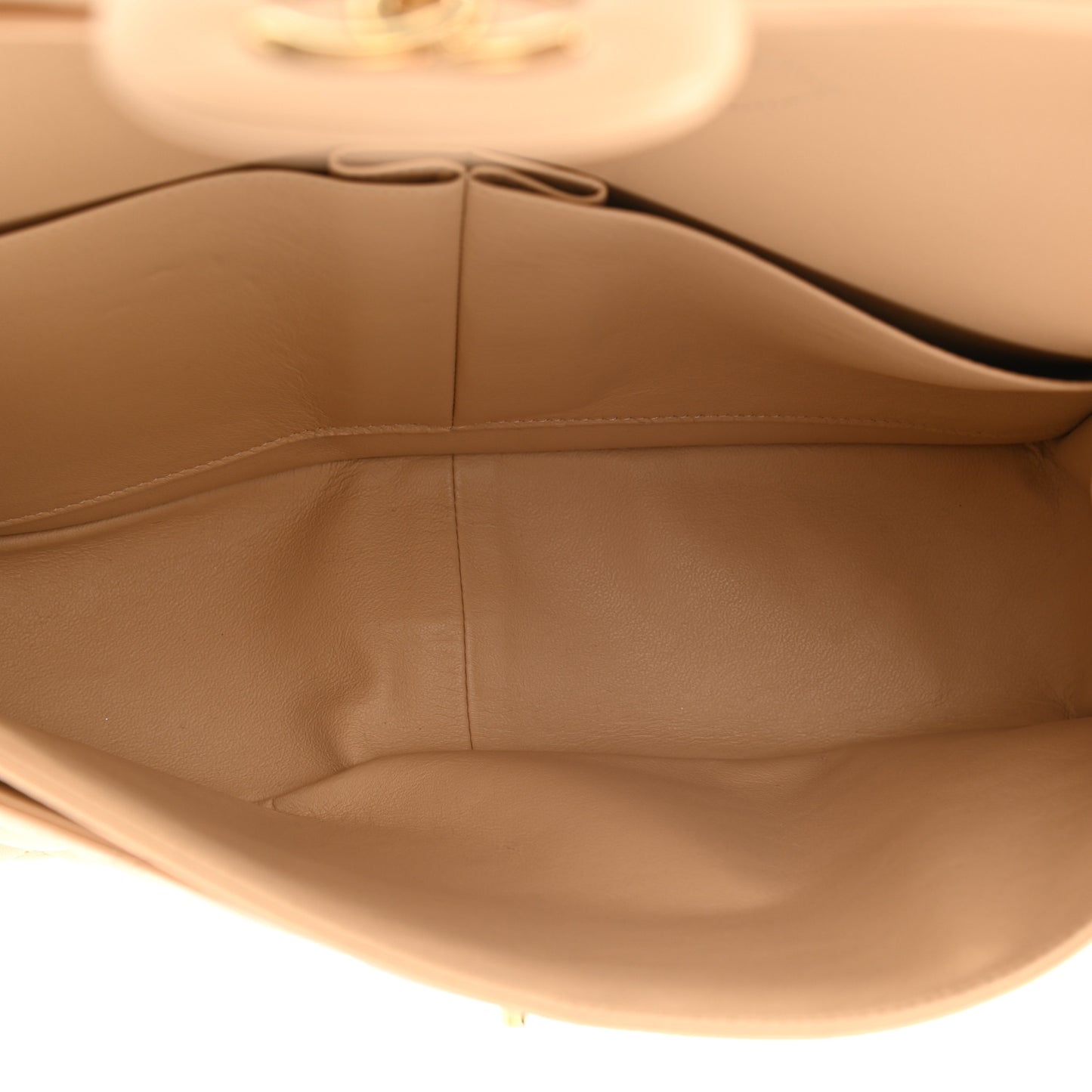 Lambskin Quilted Jumbo Double Flap Beige