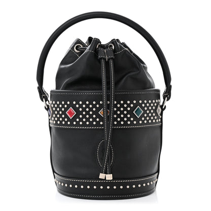 Saint Laurent Smooth Calfskin Studded Small Bahia Drawstring Bucket Bag Black Multicolor 1 of 10