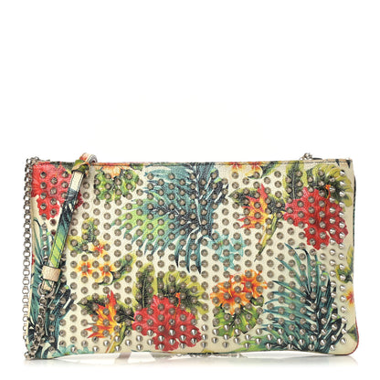 Christian Louboutin Calfskin Studded Floral Mosaic Loubiclutch Crossbody Clutch White Multicolor 1 of 14