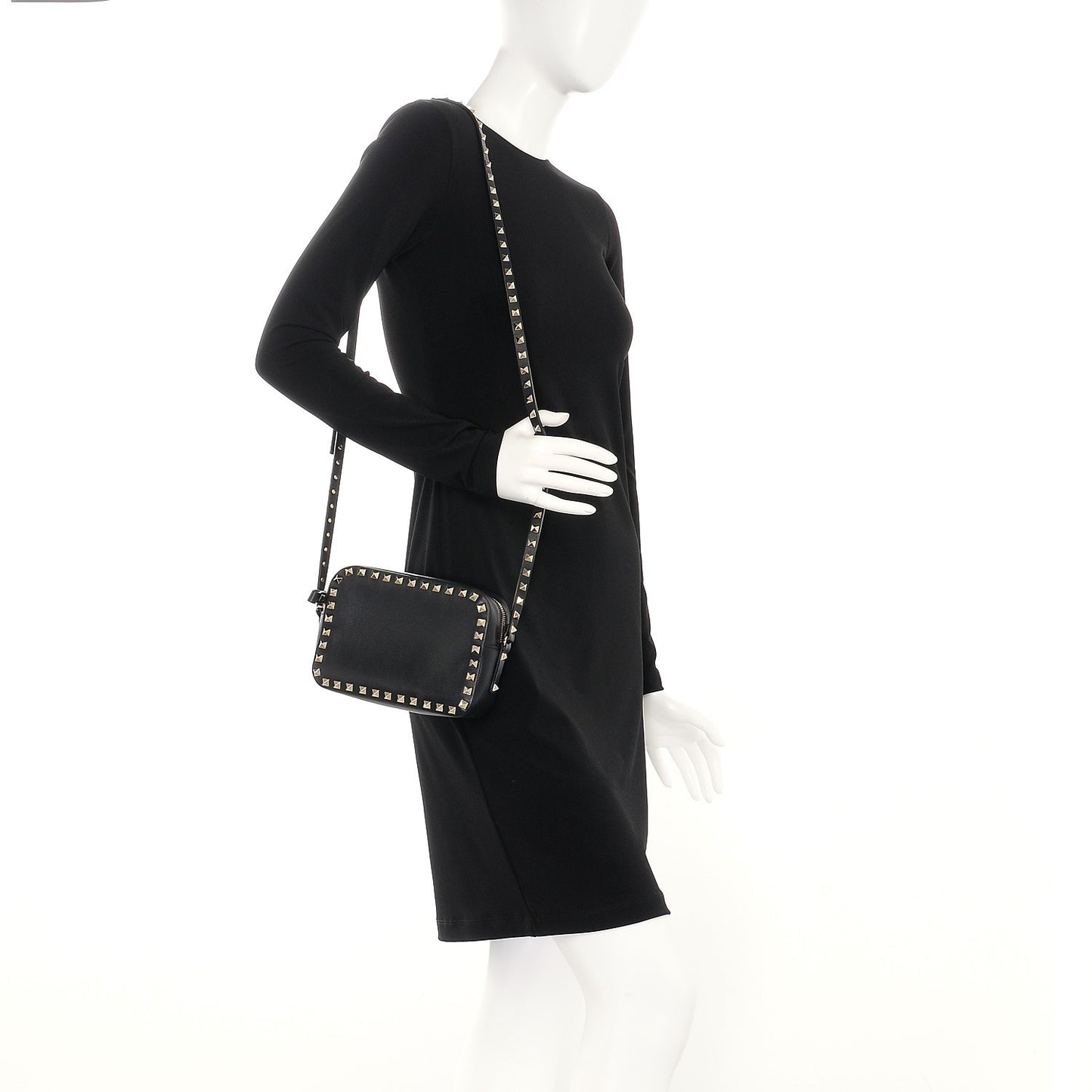 Calfskin Rockstud Camera Crossbody Bag Black