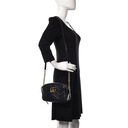 Gucci Calfskin Matelasse Small GG Marmont Chain Shoulder Bag Black 2 of 13