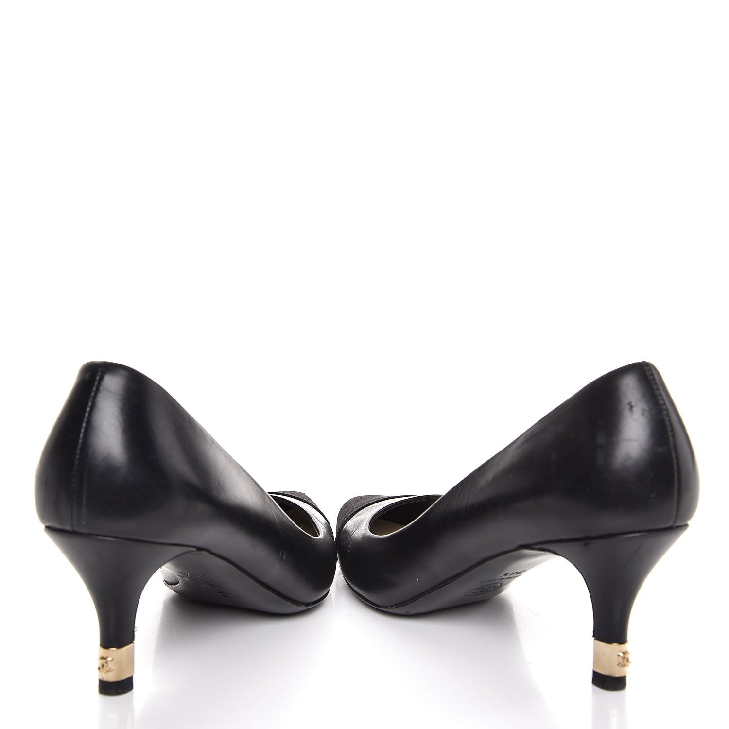 Chanel Lambskin Satin CC Cap Toe Kitten Heel Pumps 34.5 Black 6 of 12