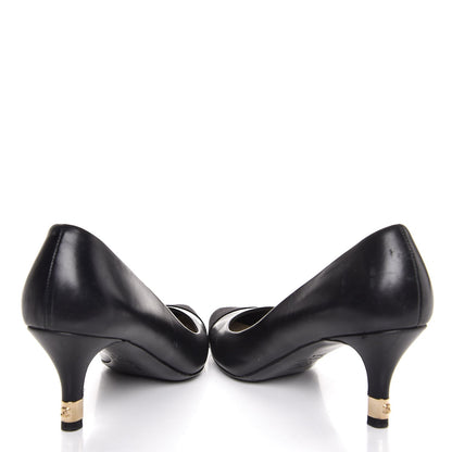 Chanel Lambskin Satin CC Cap Toe Kitten Heel Pumps 34.5 Black 6 of 12