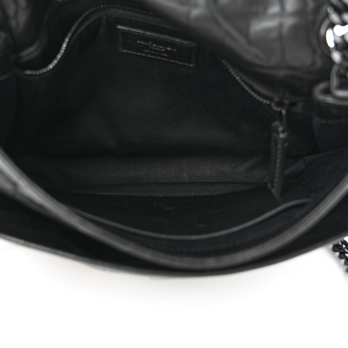 Crocodile Embossed Lambskin Monogram Medium Niki Chain Satchel Black
