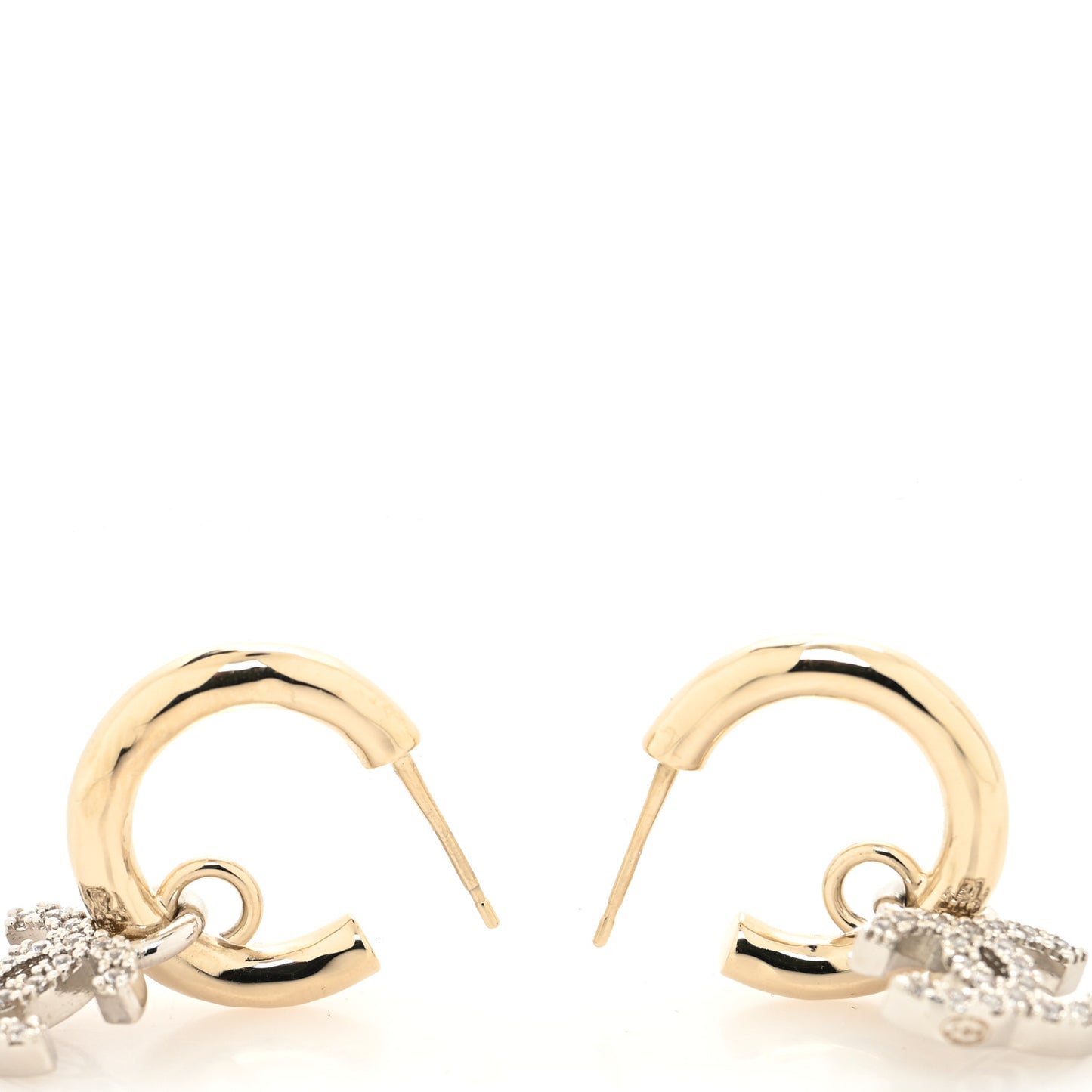 Metal Crystal Studded CC Hoop Drop Earrings