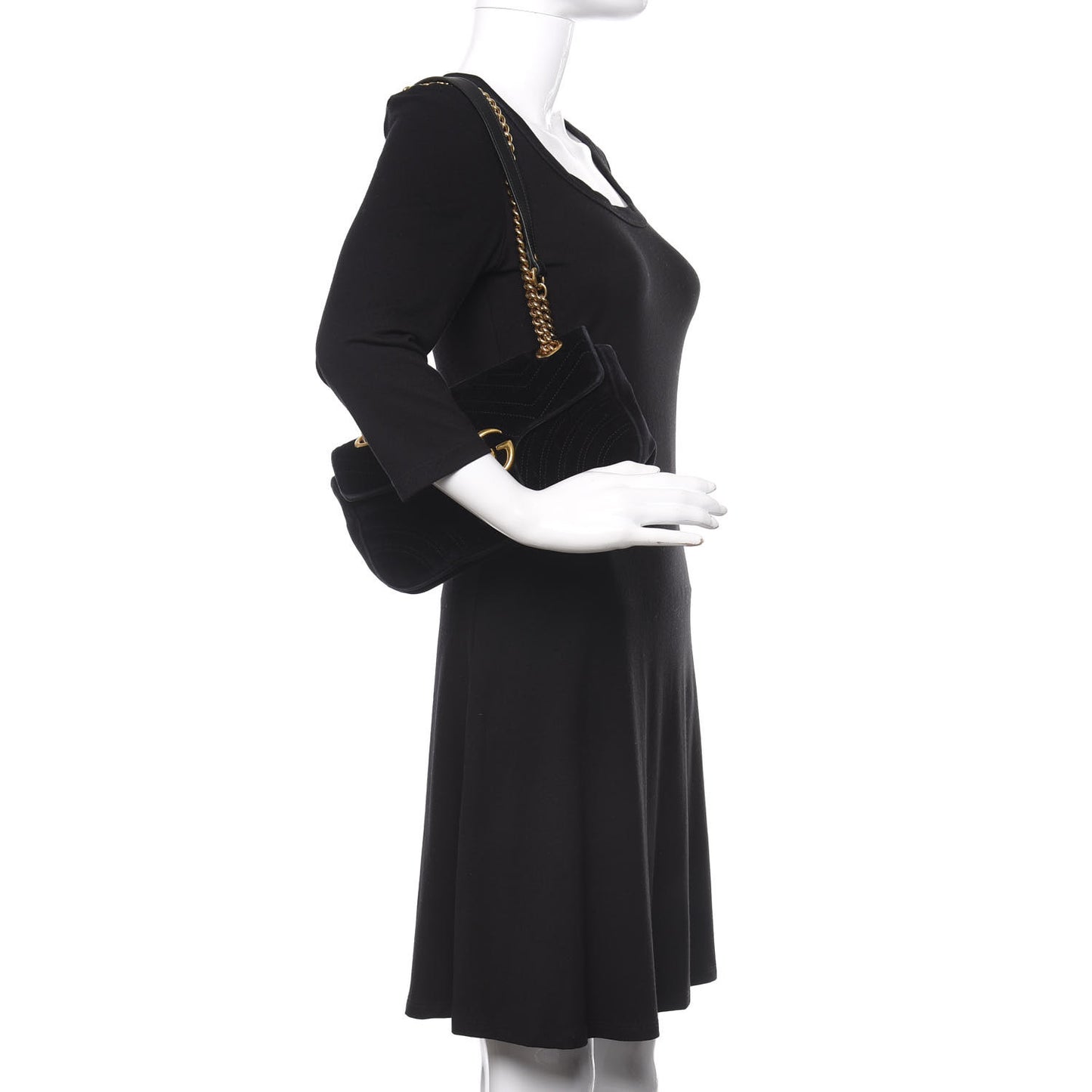 Velvet Matelasse Small GG Marmont Shoulder Bag Black