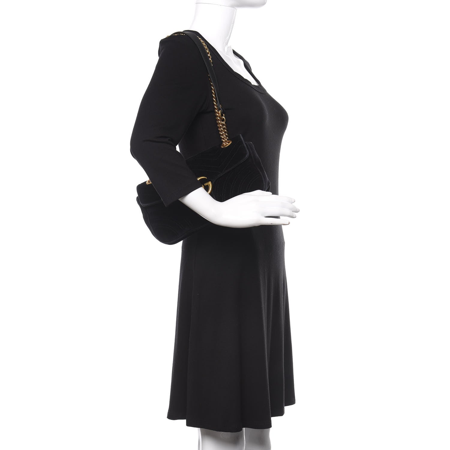 Gucci Velvet Matelasse Small GG Marmont Shoulder Bag Black 3 of 14