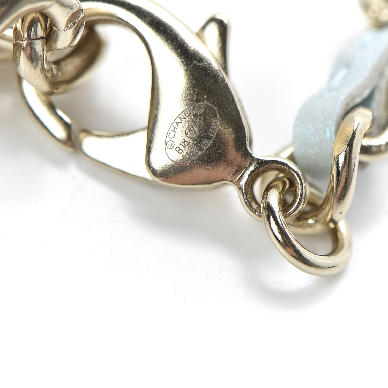 Chanel Metal Iridescent Lambskin Lock Bracelet Gold Light Blue 5 of 6