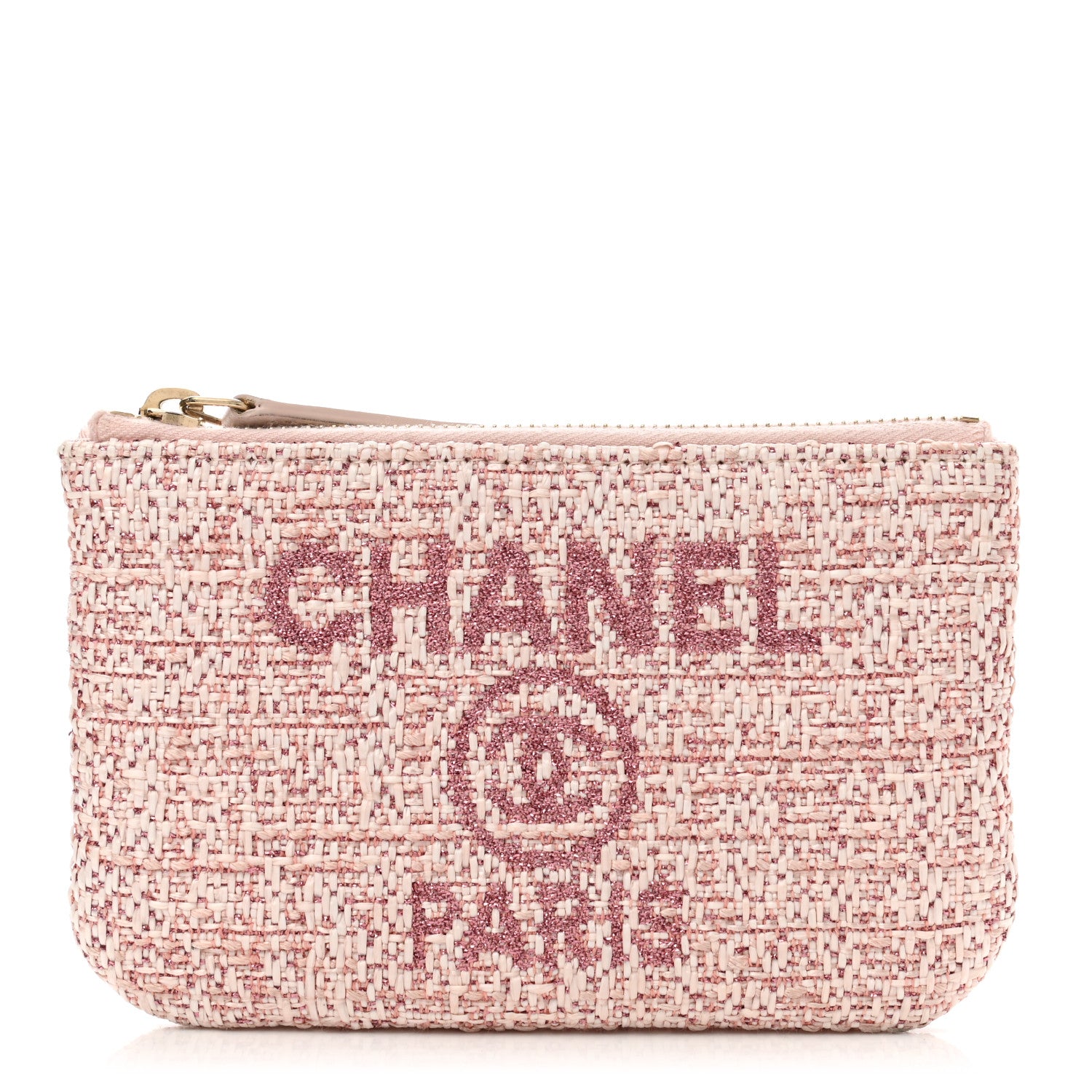 Chanel Woven Straw Raffia Deauville Cosmetic Pouch Pink 1 of 9