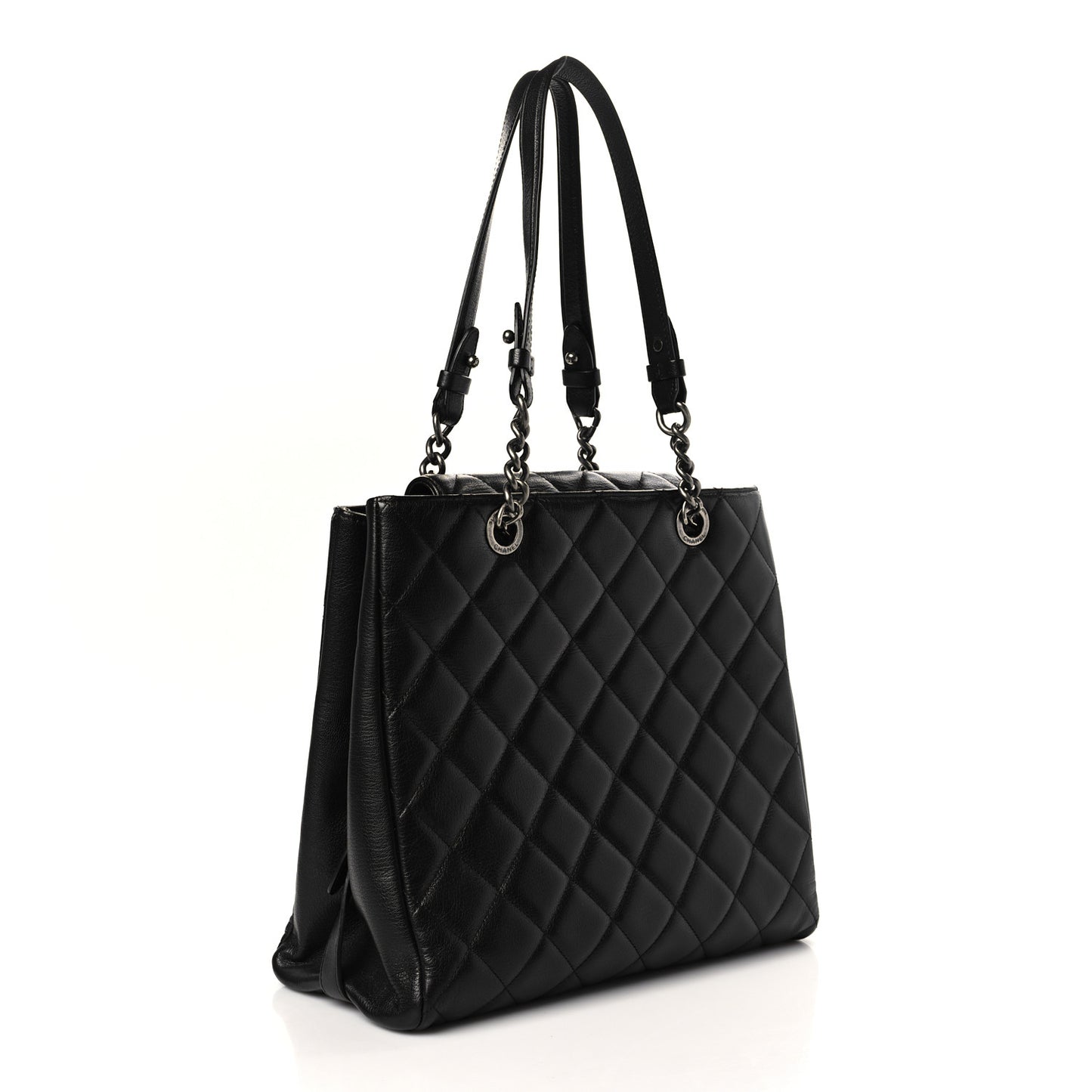 Metallic Goatskin Quilted Small City Rock Shopping Tote Black