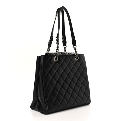 Chanel Metallic Goatskin Quilted Small City Rock Shopping Tote Black 3 of 9