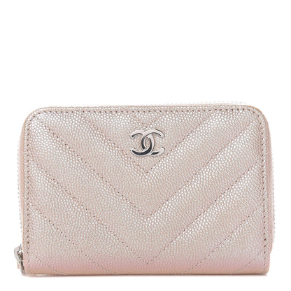 Chanel Metallic Caviar Chevron Quilted Zip Around Coin Purse Light Gold 1 of 9