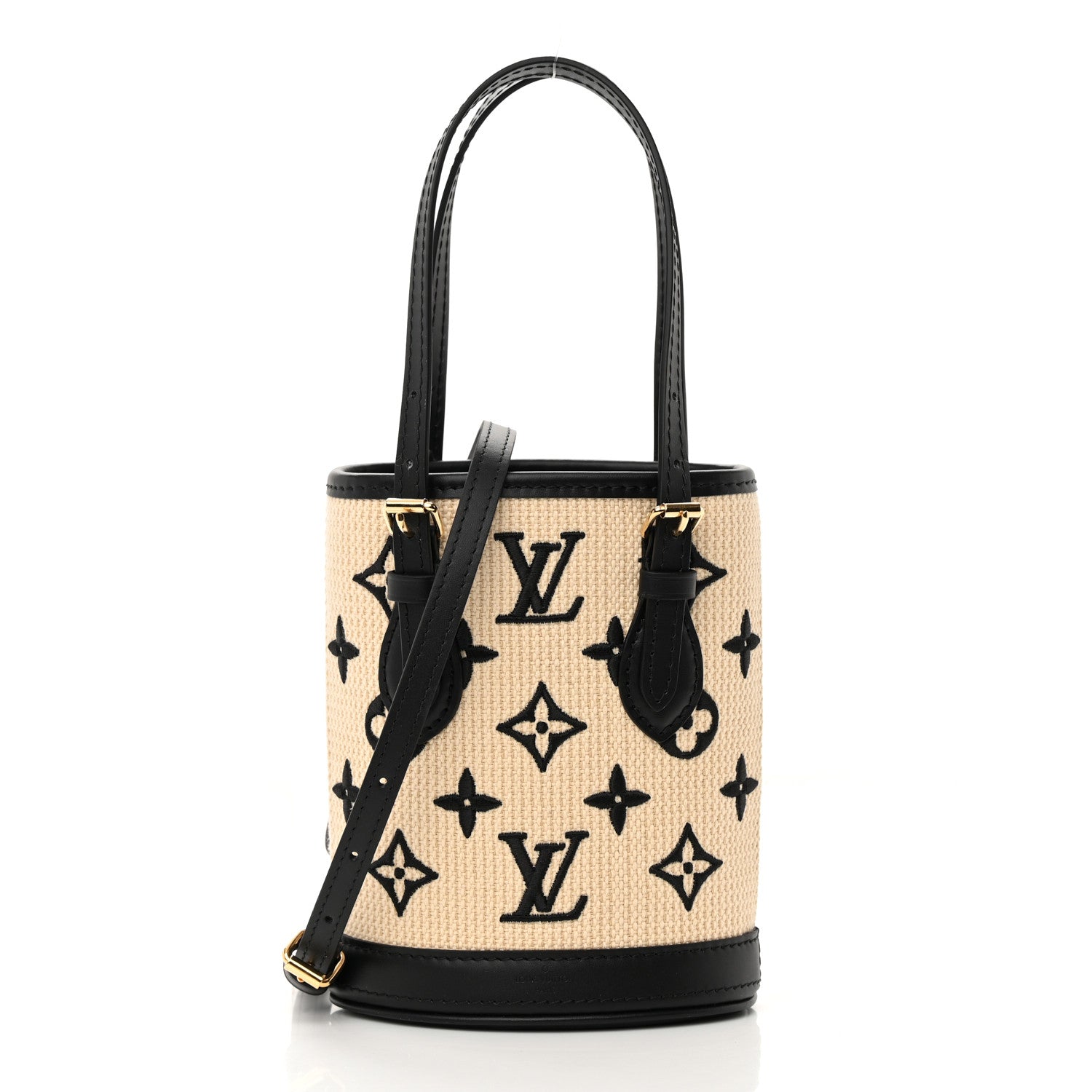 Louis Vuitton Cotton Calfskin Monogram Nano Bucket Bag Black 3 of 11