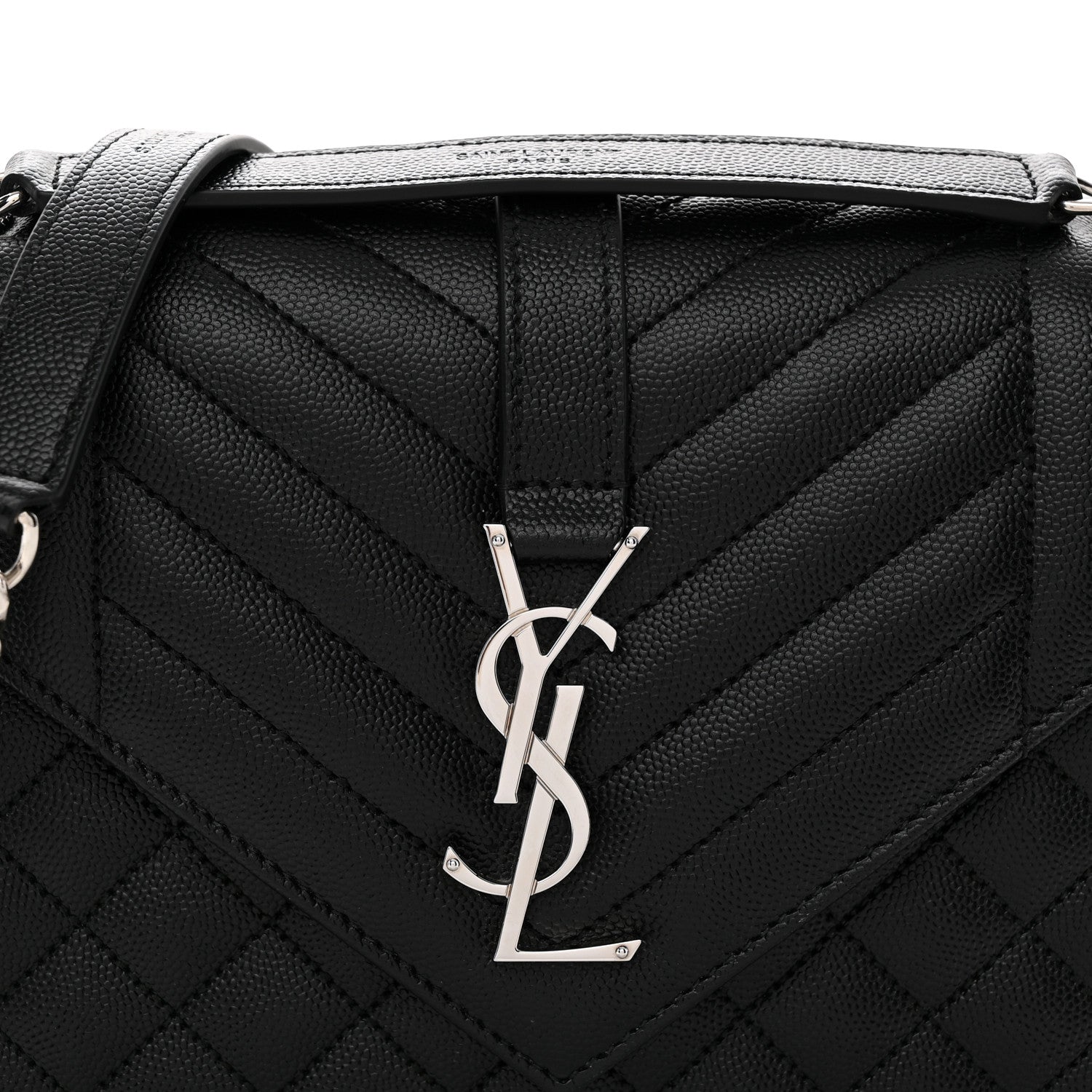 Saint Laurent Grain De Poudre Textured Mixed Matelasse Triquilt Medium Monogram Satchel Black 8 of 11