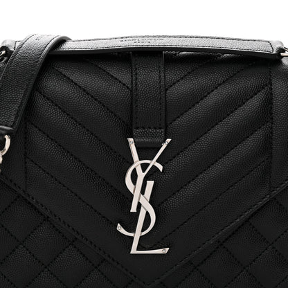 Saint Laurent Grain De Poudre Textured Mixed Matelasse Triquilt Medium Monogram Satchel Black 8 of 11