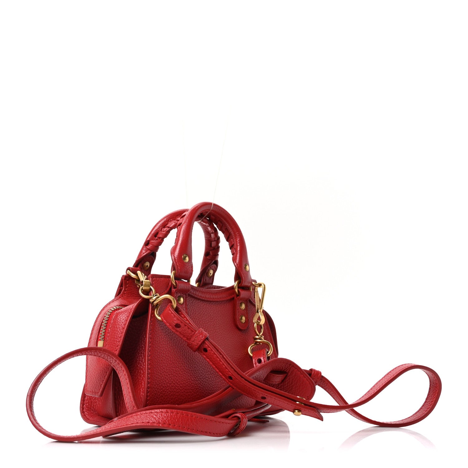 Balenciaga Grained Calfskin Neo Classic Brass Hardware Nano City Red 3 of 9