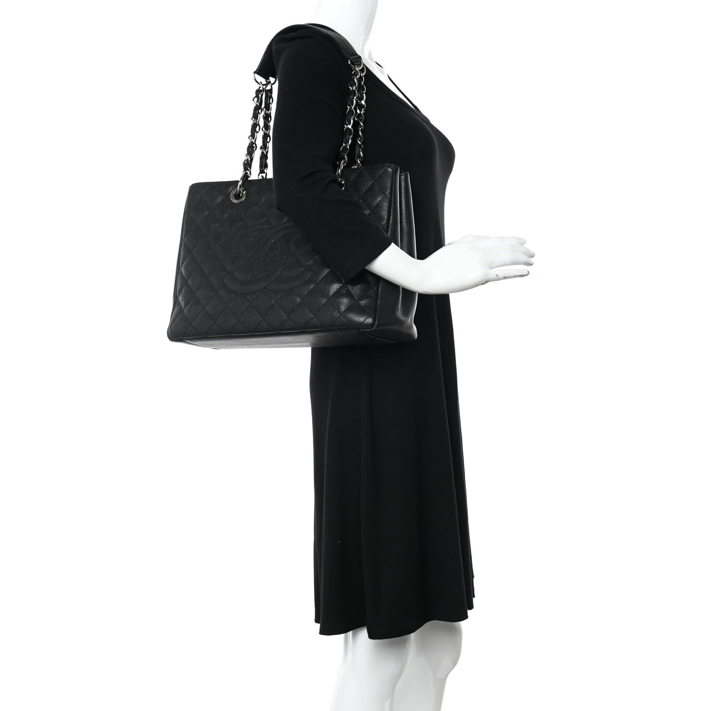 Caviar Quilted Grand Shopping Tote GST Black