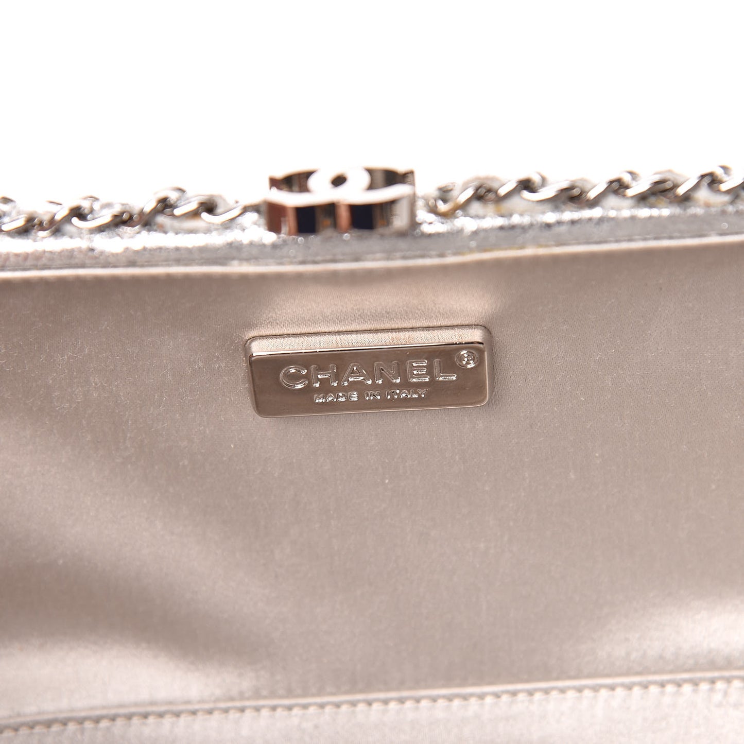 Metallic Lambskin Small Chain Around Clutch Silver