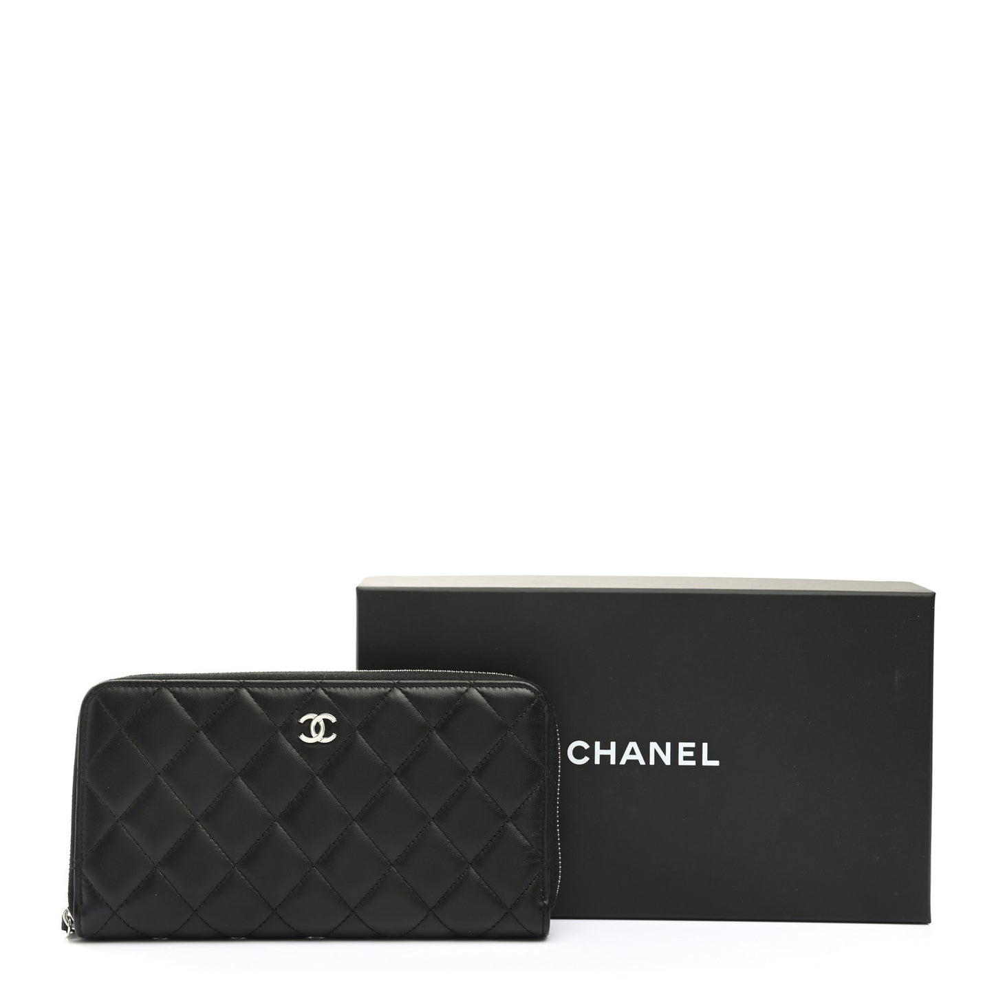 Lambskin Quilted Large Gusset Zip Around Wallet Black