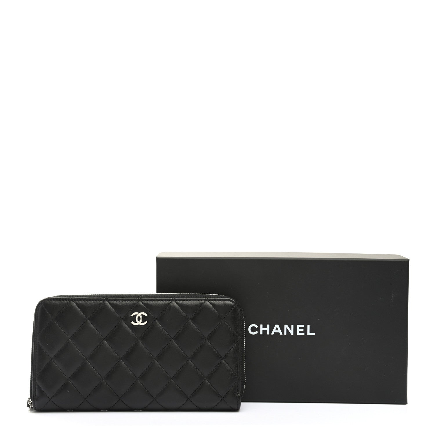Chanel Lambskin Quilted Large Gusset Zip Around Wallet Black 10 of 10