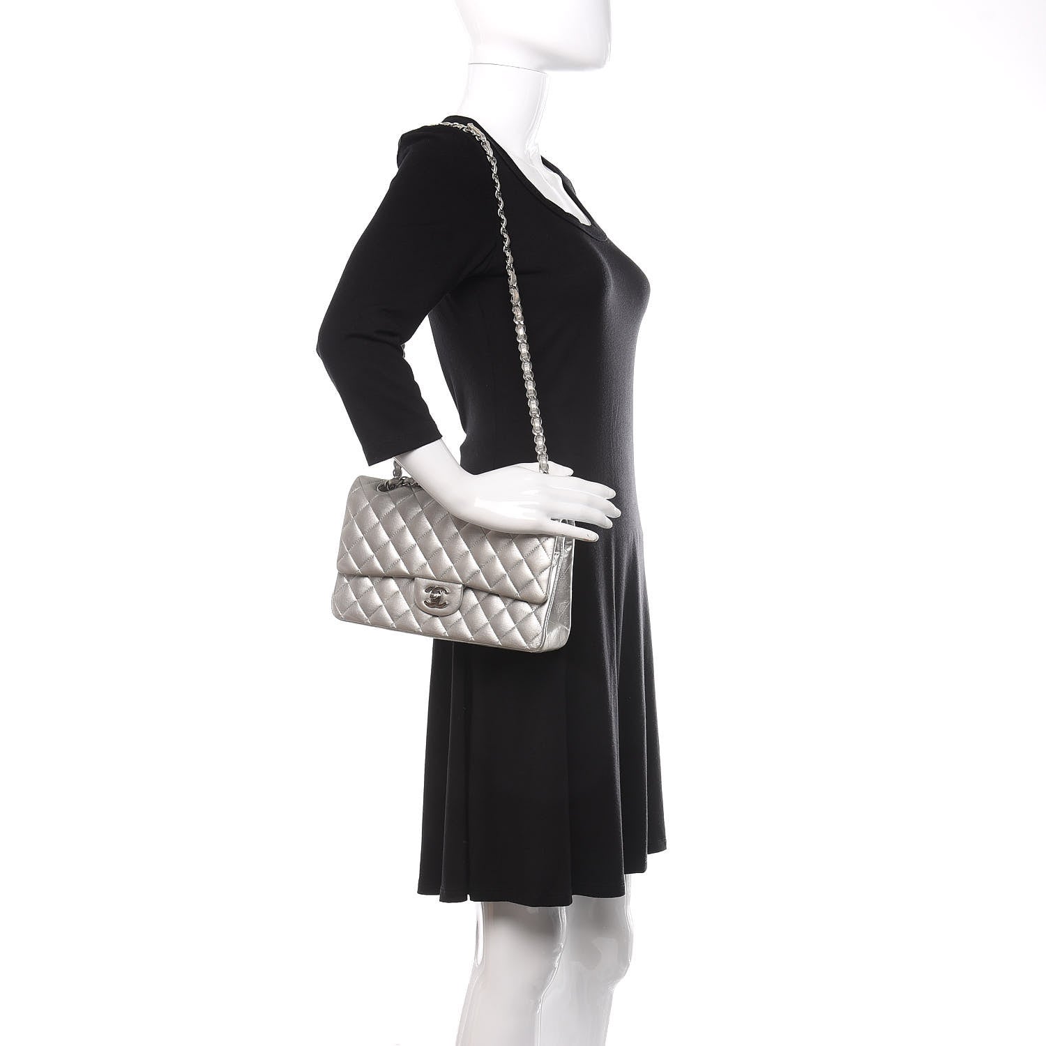 Chanel Metallic Lambskin Quilted Medium Double Flap Dark Grey 2 of 14