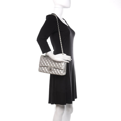 Chanel Metallic Lambskin Quilted Medium Double Flap Dark Grey 2 of 14