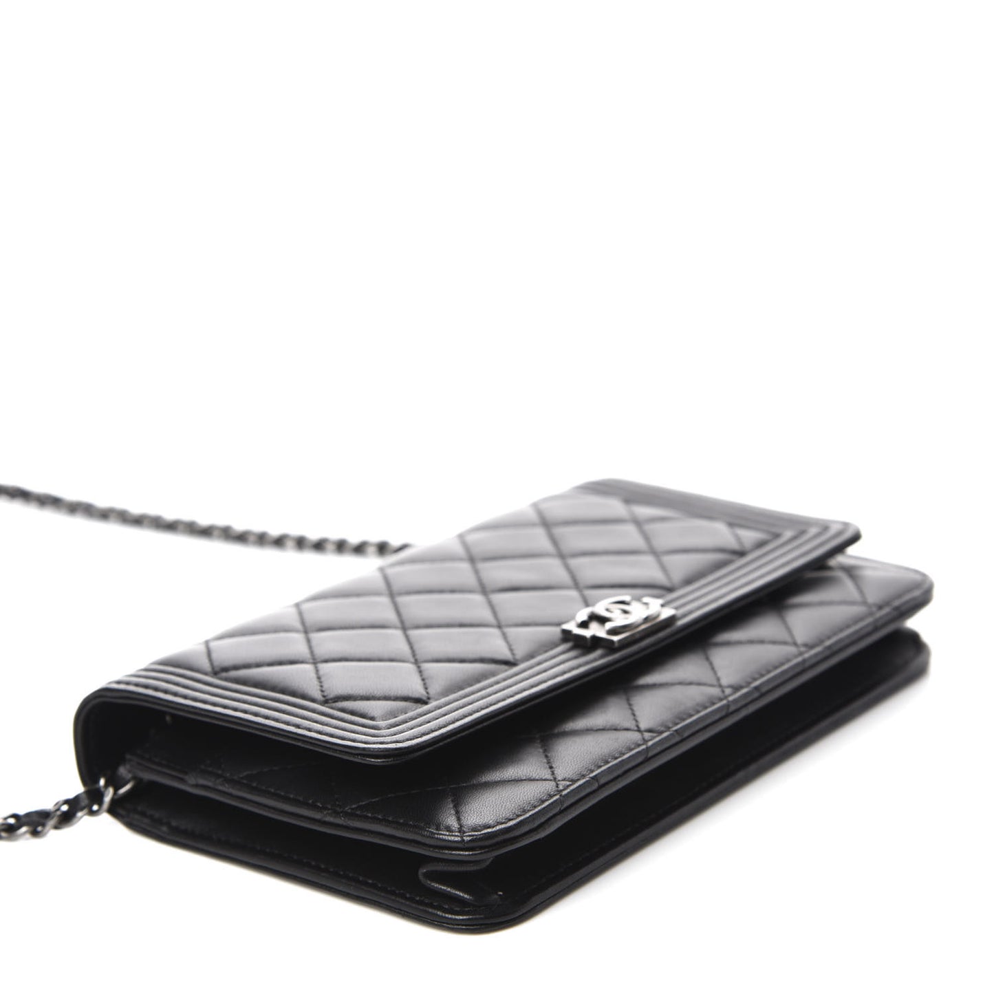 Lambskin Quilted Boy Wallet On Chain WOC Black